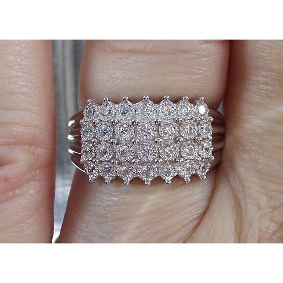 925 STERLING SILVER 4 Row Pave Cubic Zirconia Ring - Picture 10 of 13
